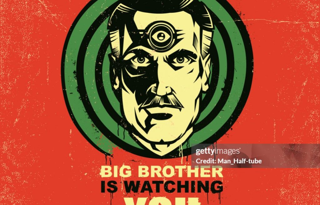 Classic sci fi symbol of spying and oppression, big brother face.