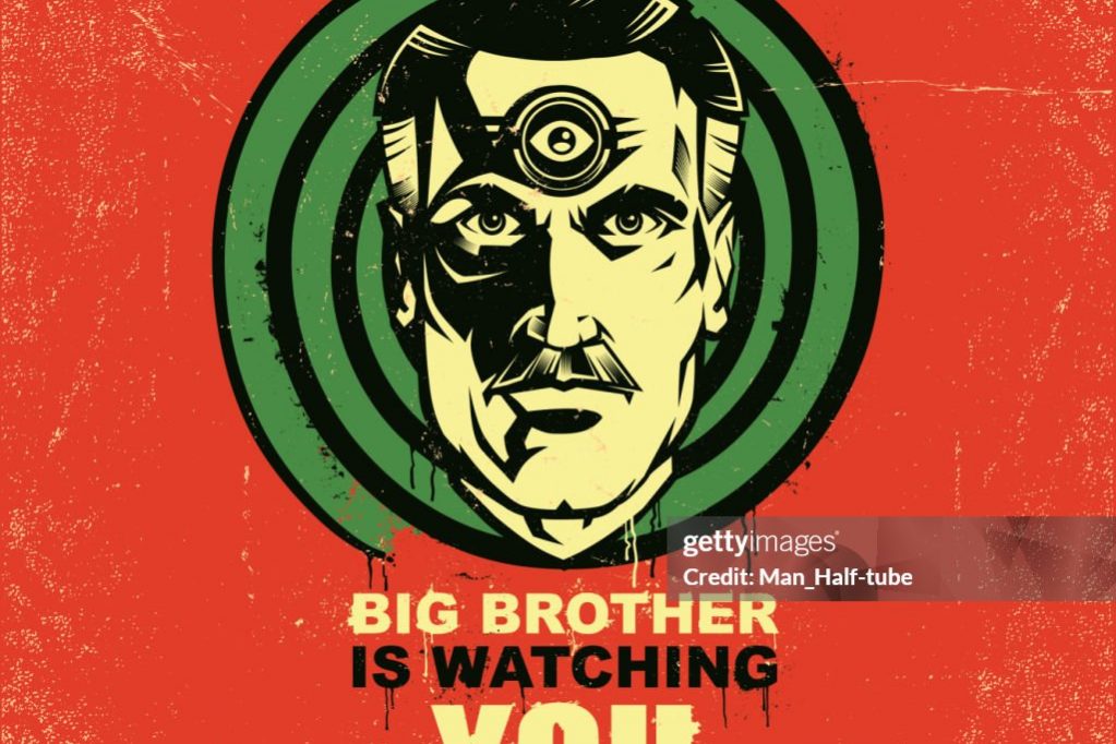 Classic sci fi symbol of spying and oppression, big brother face.