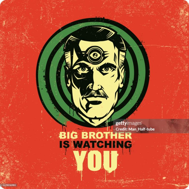 Classic sci fi symbol of spying and oppression, big brother face.