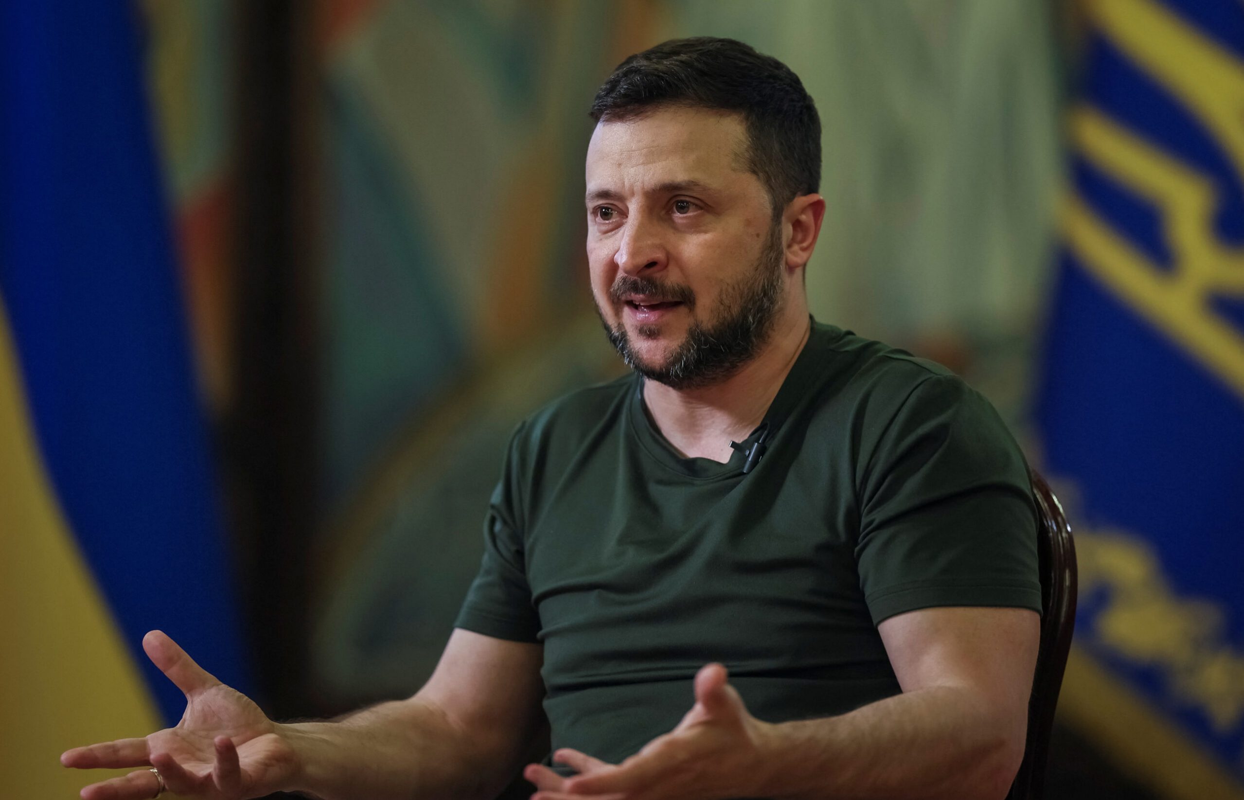 Ukraine’s President Zelenskiy speaks during an interview in Kyiv